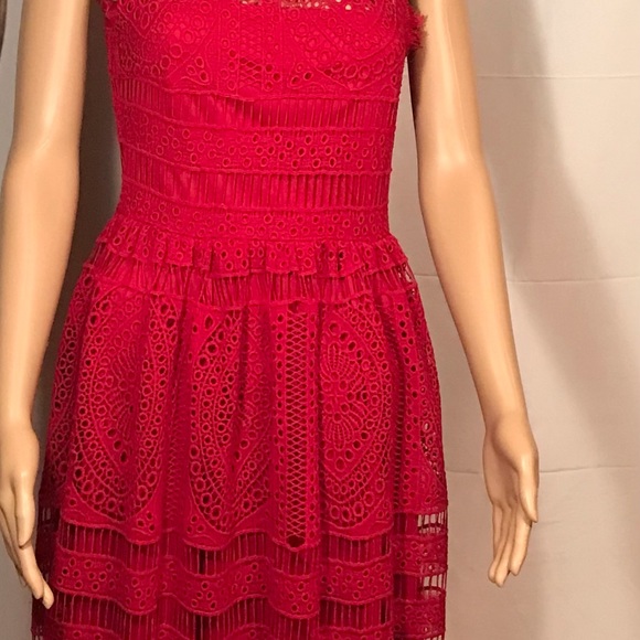 Red Lace Midi Dress - Picture 5 of 10